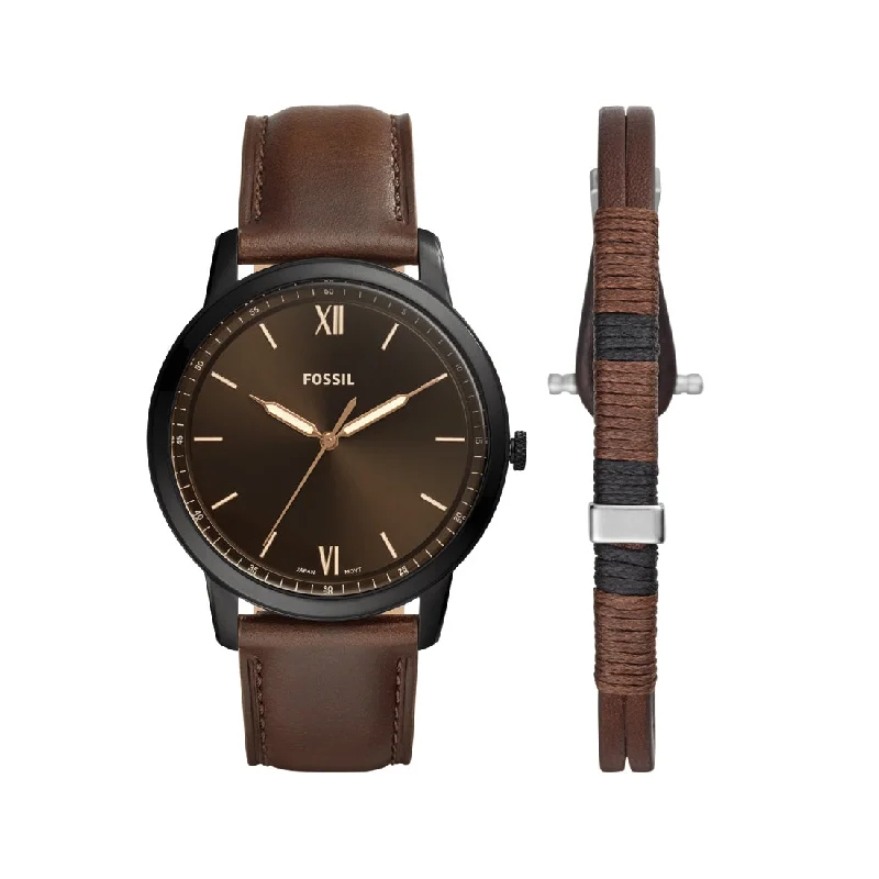 classic bangle bracelets for women-Fossil The Minimalist Mens Watch Bracelet Set FS5557SET