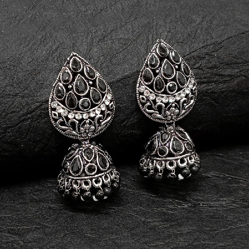 birthday gift earrings for women-Bhavi Jewels Oxidised Plated Jhumki Earrings