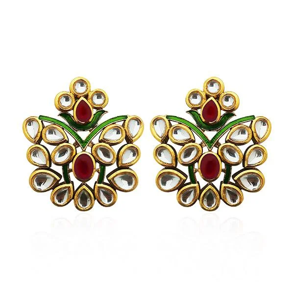 birthday gift earrings for women-Kriaa Maroon Stone Kundan Dangler Earrings - 1306317A