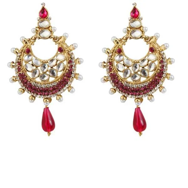 statement earrings for women-Kriaa Kundan Pink Austrian Stone Gold Plated Dangler Earrings - 1303754