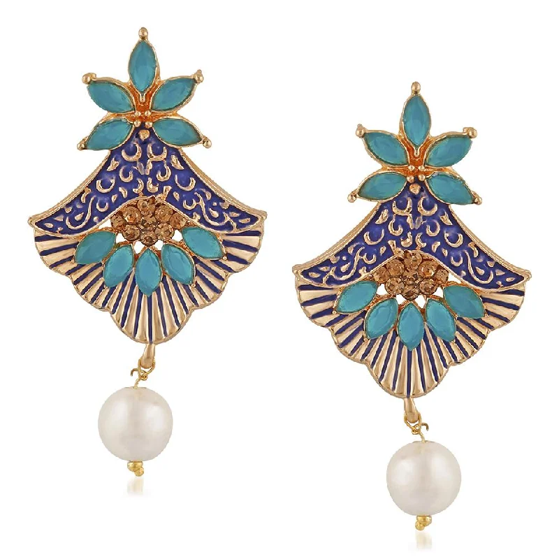 hoop diamond earrings for women-Mahi Meenakari Work Rosegold Plated Floral Dangler Earrings with Crystal and Artificial Pearl for Womens (ER1109672Z)