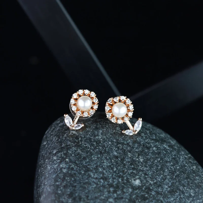 statement hoop earrings for women-Etnico Valentine's Special Rose Gold Plated & White Floral Studs Earrings for women (E2971)