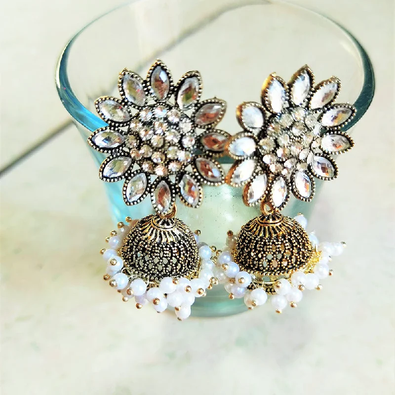 floral earrings for women-H K Fashion Gold Plated Crystal Stone  Jhumki Earrings