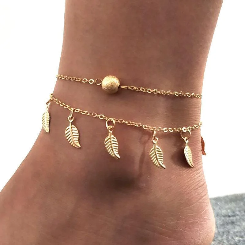 stretch bracelets for women-Bohemia Beach Barefoot Sandals Anklet Chain Leaf Pendant Foot Bracelet Fashion Jewelry for Women