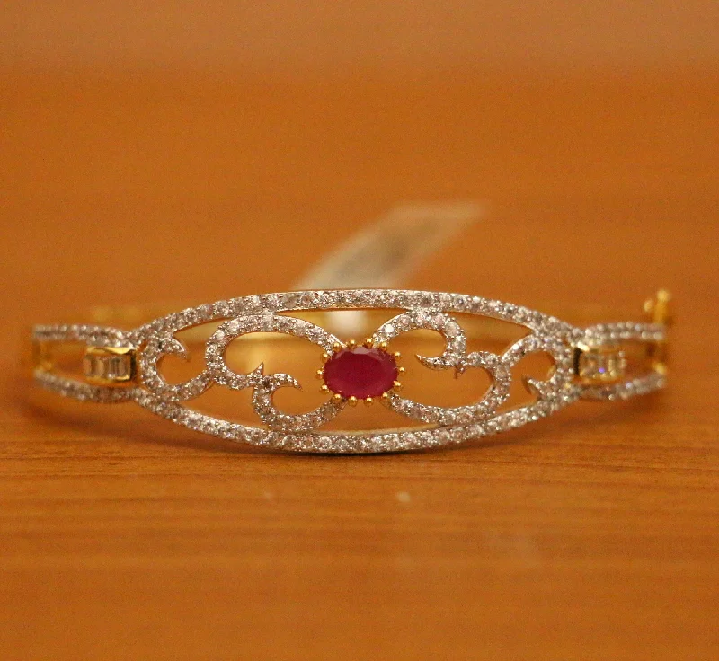 personalized bangles for women-RUBY DIAMOND LOOK CZ STUDDED OPENABLE BRACELET