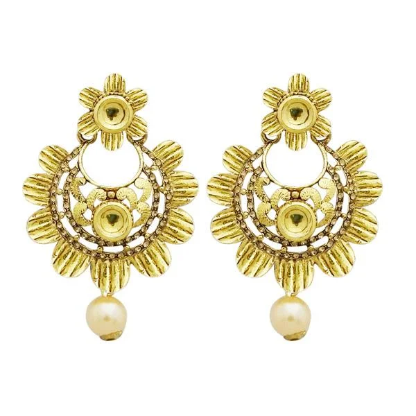 trendy gold earrings for women-Jheel Austrian Stone Kundan Pearl Drop Dangler Earrings - 2900204A