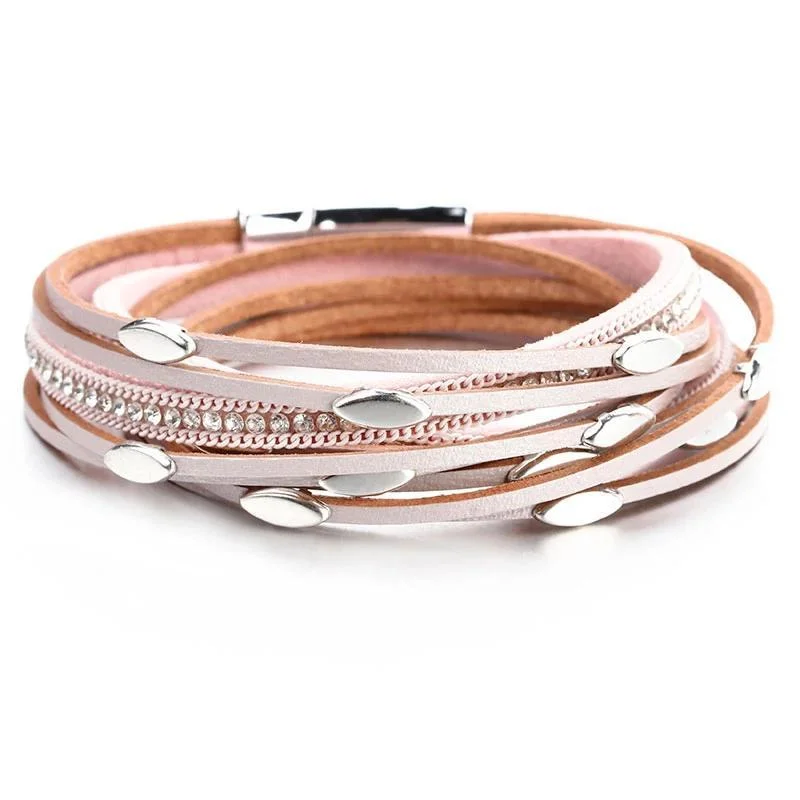 leather bracelets for women-Leather Multi Layer Wrap Bracelets