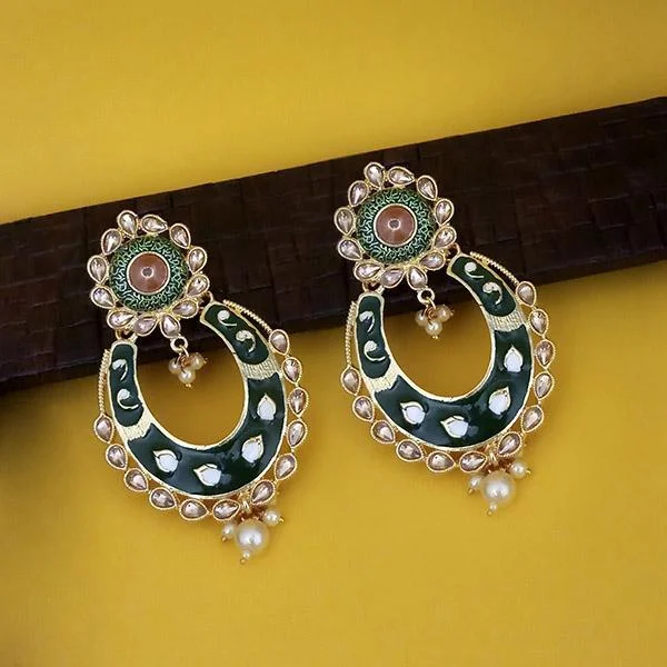 precious stone earrings for women-Kriaa Green Meenakari Gold Plated Kundan Dangler Earrings  - 1316327D