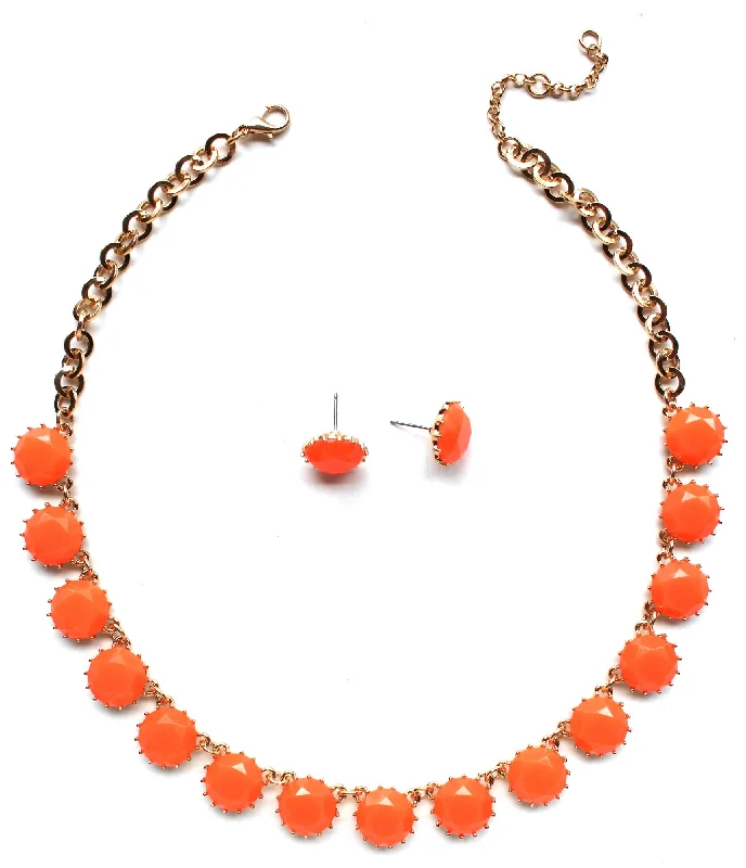 sapphire necklaces for women-Classic Stone Necklace & Earring Set- Neon Orange