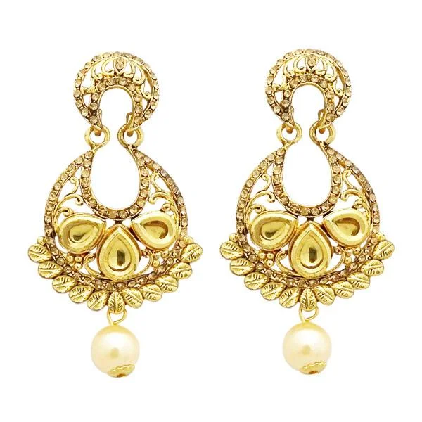 exclusive earrings for women-Jheel Austrian Stone Pearl Drop Dangler Earrings - 2900214A