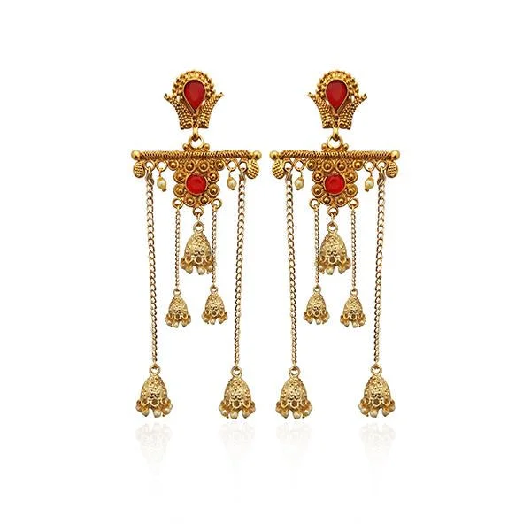 butterfly earrings for women-Kriaa Red Stone Gold Plated Dangler Earrings - 1310562A