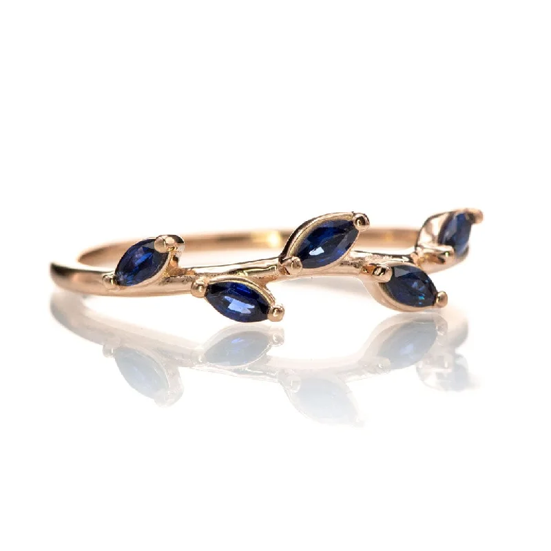 special rings for women-Blue Sapphire or Ruby Phyliss Band - Delicate Leaf Ring Stacking Anniversary Ring