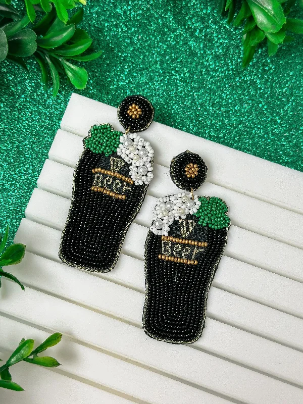 trendy stud earrings for women-St. Paddy’s Beer Beaded Dangle Earrings