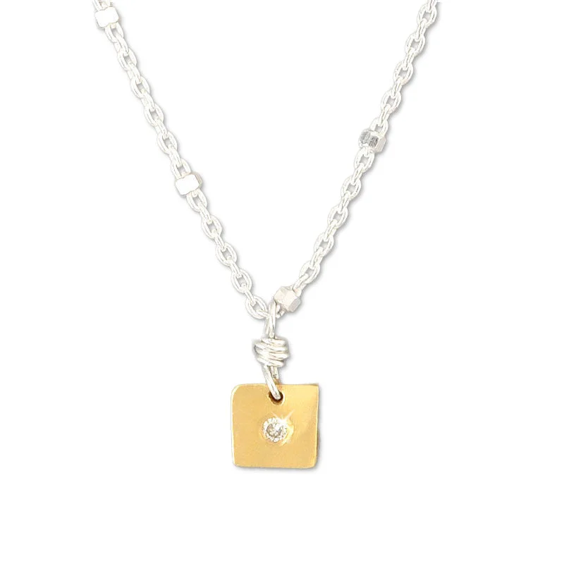 personalized heart necklaces for women-Square Nugget Diamond Necklace  (N166)