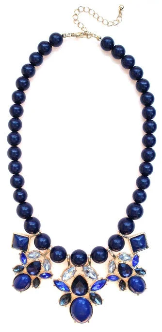 minimalist necklaces for women-Beaded Mix Crystal Statement Necklace- Navy