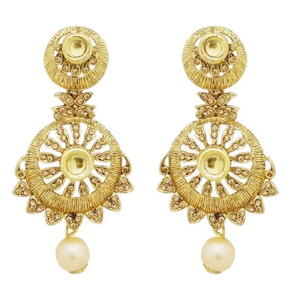 boho earrings for women-Jheel Gold Plated Austrian Stone Pearl Drop Dangler Earrings - 2900253A