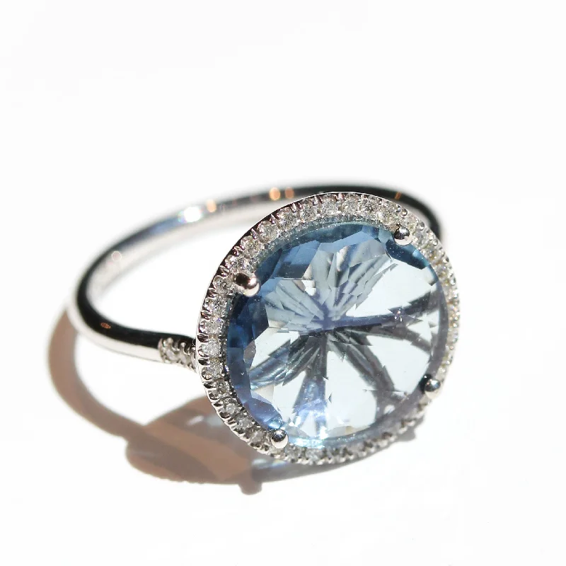 beautiful rings for women-English Blue Topaz Halo Ring