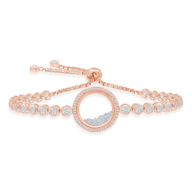 high-quality bracelets for women-Sterling Silver RG Floating White CZ in a Disc Bezel-Set Bracelet