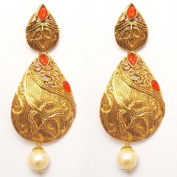 luxury pearl earrings for women-Kriaa Zinc Alloy Gold Plated Stone Dangler Earring - 1307202A