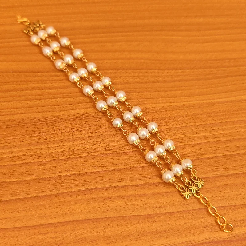 high-quality bracelets for women-PEARL CAP GOLD PLATED 3 LINE BRACELET