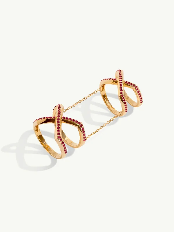 unique rings for women-Exquis Gemini Infinity Ring With Pavé-Set Brilliant Rubies In 18K Yellow Gold