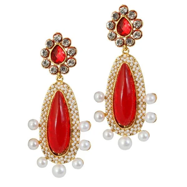 elegant earrings for women-Kriaa Maroon Stone Pearl Gold Plated Dangler Earrings - 1303792