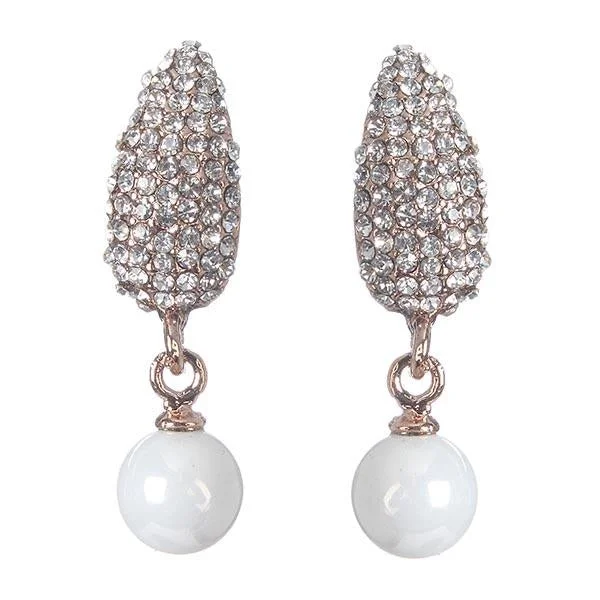 chic gemstone earrings for women-Urbana Glass Pearl Austrian Stone Dangler Earrings - 1306839