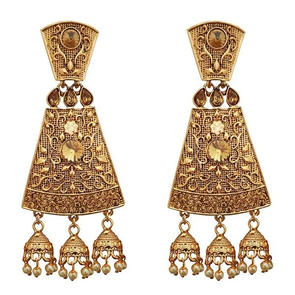 intricate earrings for women-Kriaa Brown Austrian Stone Gold Plated Dangler Earrings - 1310555