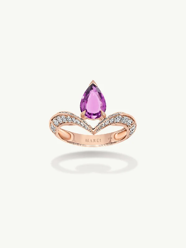 anniversary rings for women-Dorian Floating Teardrop-Shaped Vivid Pink Sapphire Engagement Ring In 18K Rose Gold