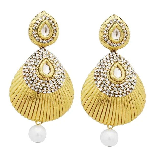 hoop diamond earrings for women-Jheel Gold Plated Austrian Pearl Drop Dangler Earrings - 2900251B