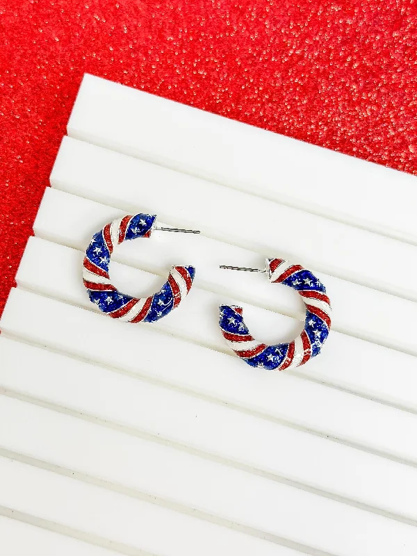 stud and hoop earrings for women-Stars & Stripes Enamel Hoop Earrings