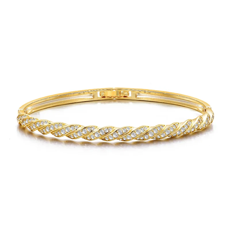 high-quality bracelets for women-Gold Plated Twist Bangle Created with Zircondia® Crystals (7 Inch)