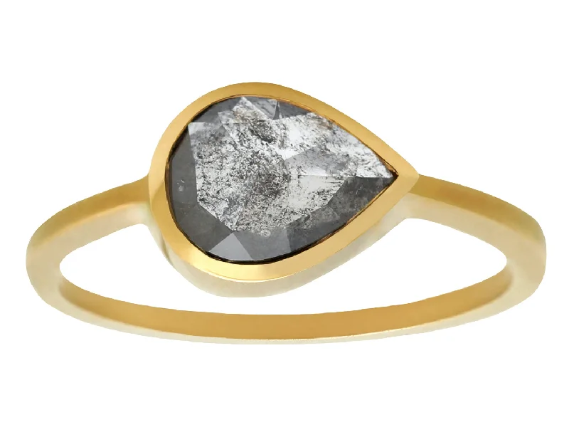 stunning sapphire engagement rings-1ct Pear Rosecut Dark Grey Diamond & 18k Yellow Gold Ring