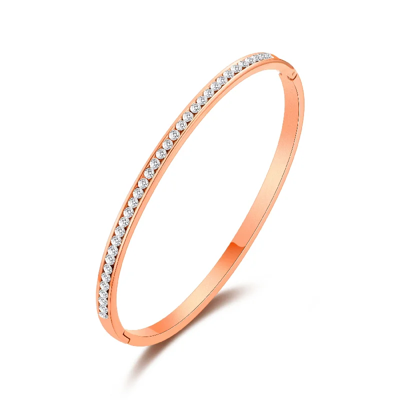 large bangles for women-Rose Gold Plated Channel Set Bangle Created with Zircondia® Crystals (7 Inch)