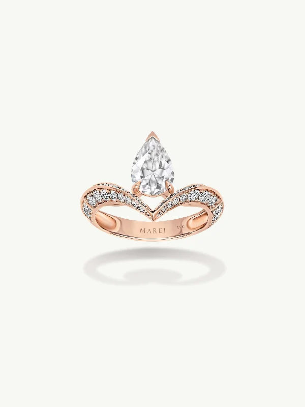 silver rings for women-Dorian Floating Teardrop-Shaped Brilliant White Diamond Engagement Ring In 18K Rose Gold