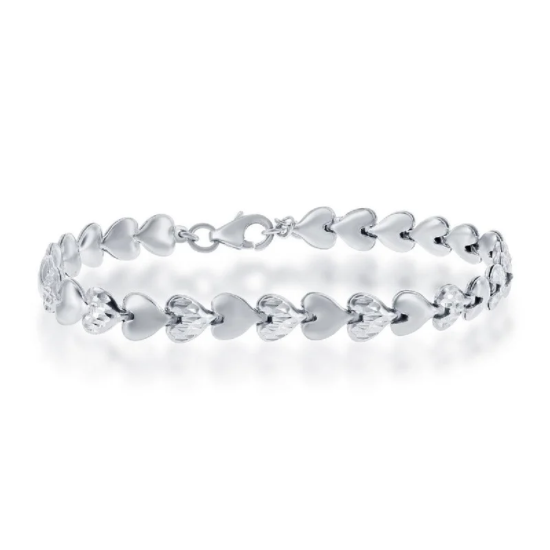 crystal bangles for women-Classic Women's Bracelet - Alternating Plain and D-C Small Puffed Hearts | S-4727