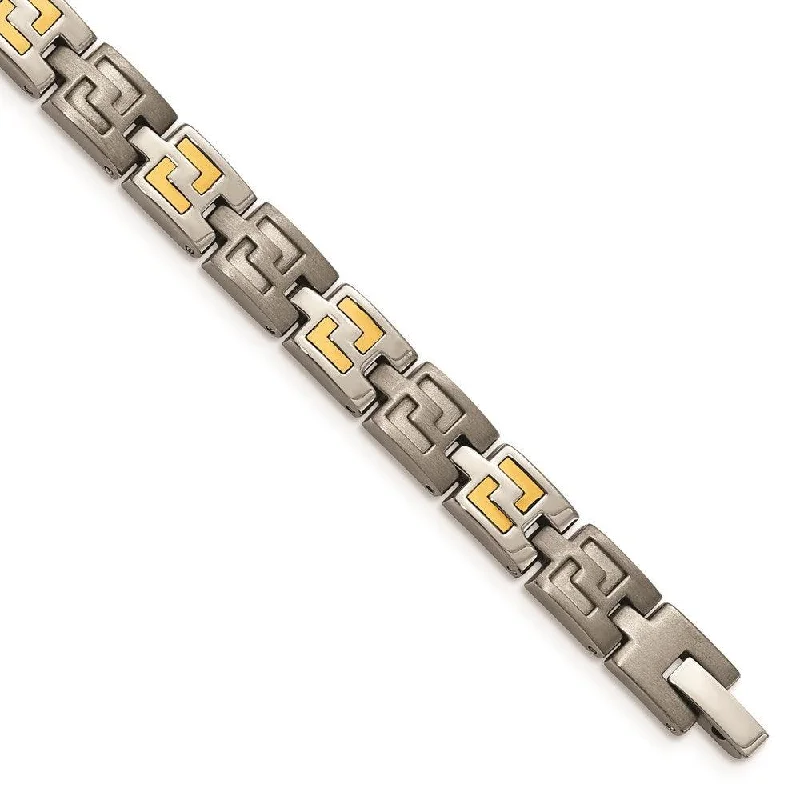 gold chain bracelets for women-Titanium with 14k Inlay Accent Bracelet