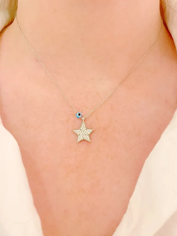 round pendant gold necklaces for women-Funky Star Necklace