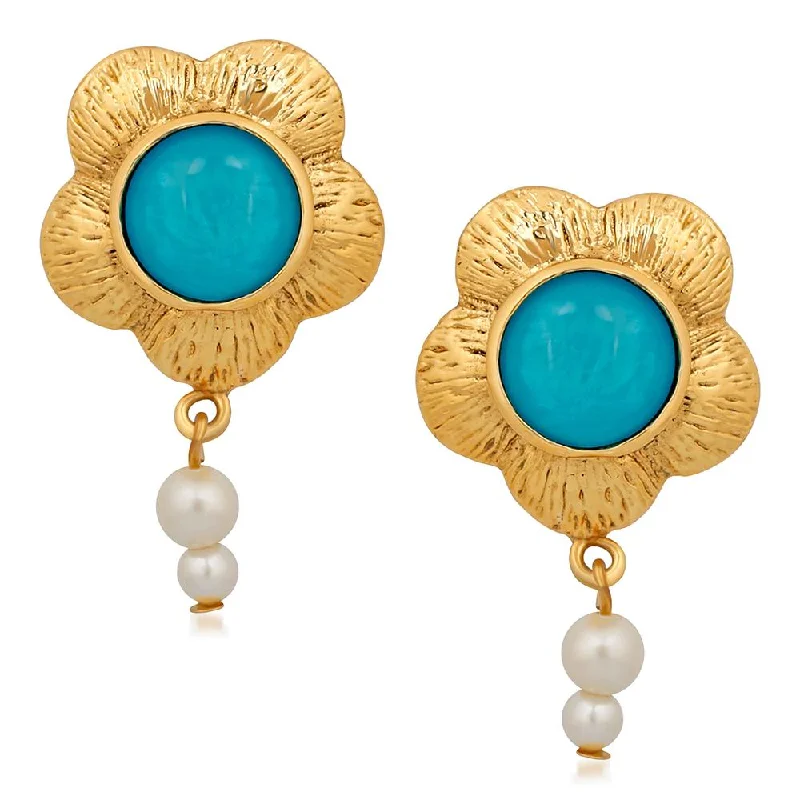 unique earrings for women-Mahi Gold Plated Floral Designer Dangler earrings with Crystal stones for girls and women