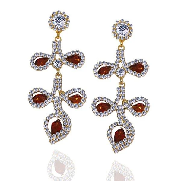 long earrings for women-Eugenia Maroon Austrian Stone Gold Plated  Dangler Earrings - 1302702