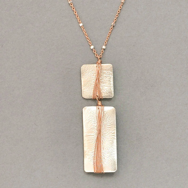 engraved necklaces for women-Funky Rectangle and Square Necklace  (N584MR)