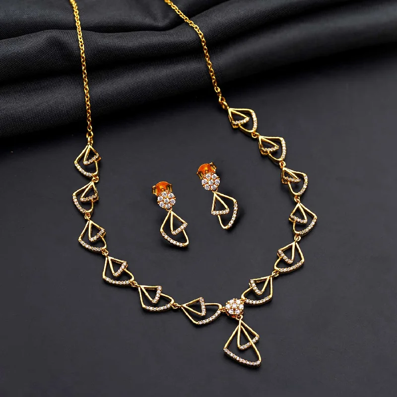 romantic necklaces for women-Triad charm 92.5 Silver with Gold Polish  Necklace with Earrings