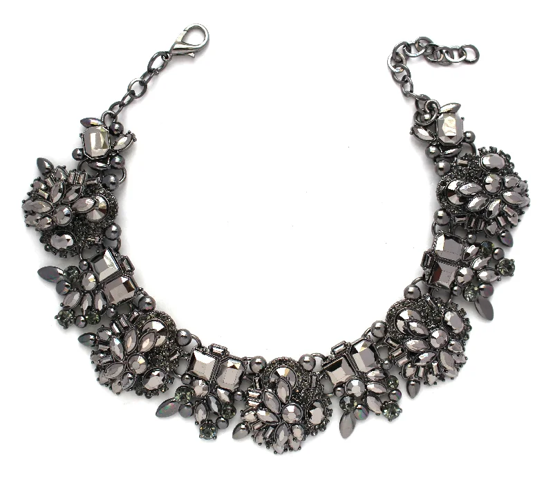 bohemian necklaces for women-Paulina Bouquet Statement Choker Necklace- Gunmetal