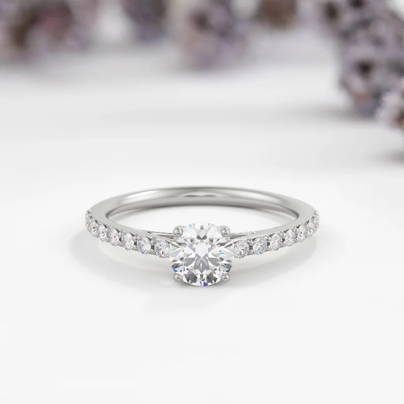 engagement rings with gemstones-Round Pave Solitaire Lab Diamond Engagement Ring