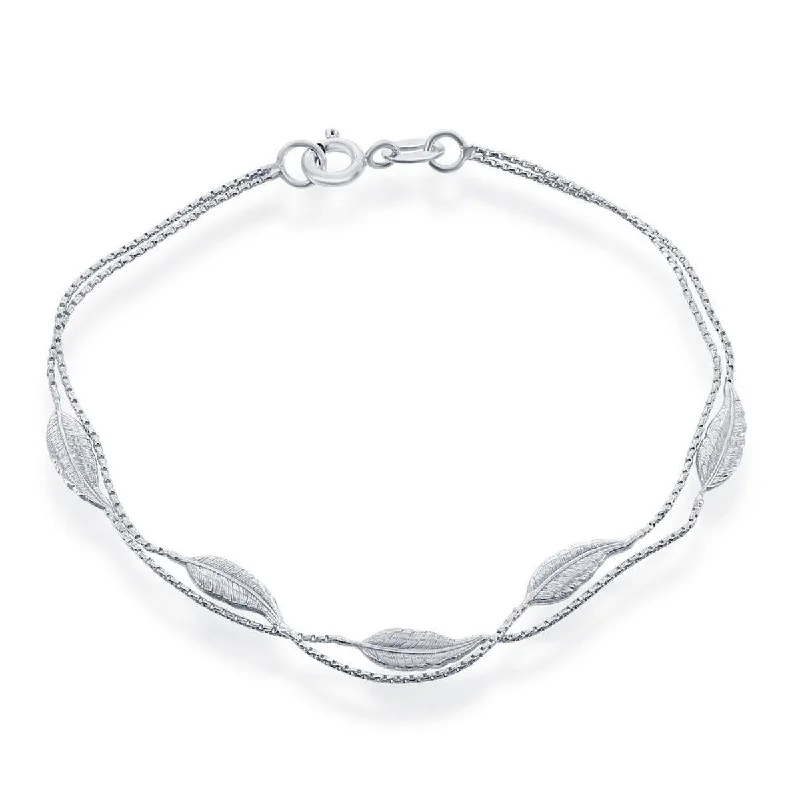 pearl bracelets for women-Classic Women's Bracelet - Sterling Silver Double Strand with Leaves | S-4924