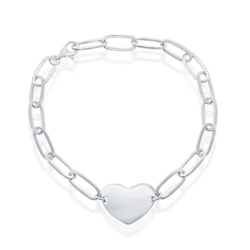 charm bracelets for women-Classic Women's Bracelet - Sterling Silver Polished Heart Paperclip | S-5127