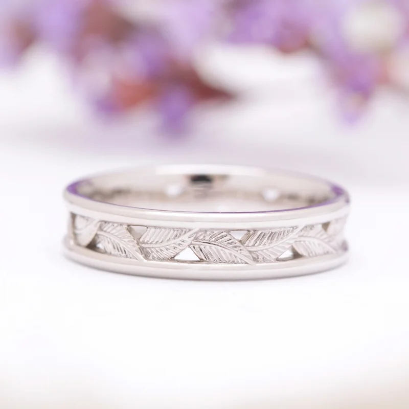 large wedding rings for women-Gents Eternity Leaf Wedding Ring