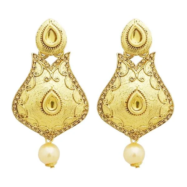 chic earrings for women-Jheel Austrian Stone Gold Plated Pearl Drop Dangler Earrings - 2900246A