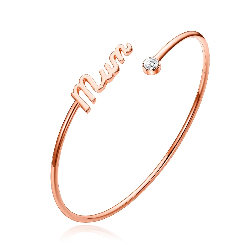 custom bangles for women-Rose Gold Plated Mum Cuff Bangle Created with Zircondia® Crystals