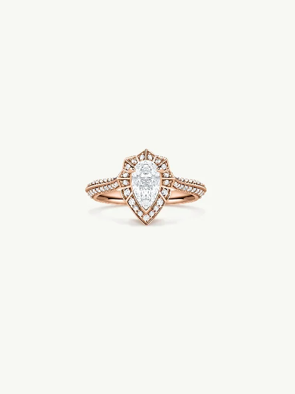 platinum rings for women-Atara Engagement Ring With Brilliant-Cut Pear-Shaped White Diamond In 18K Rose Gold